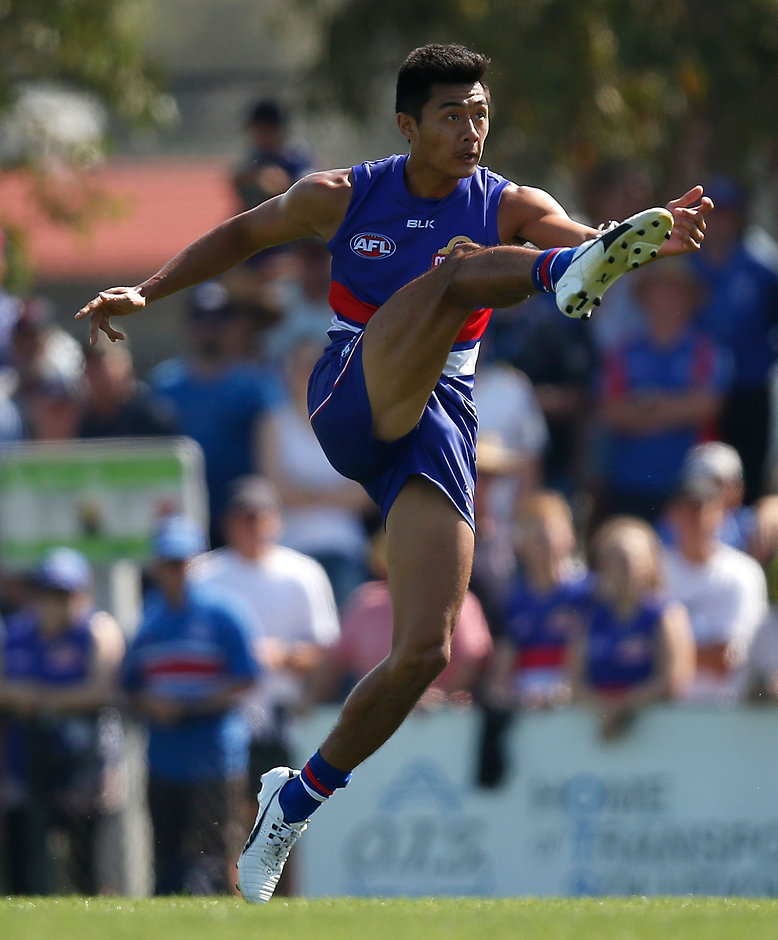 AFL 2016 NAB Challenge - Western Bulldogs v Melbourne Lin Jong in action against Melbourne in the NAB Challenge - ${keywords}